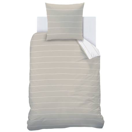 Parure de lit imprimée 100% coton, stripes Grège+Lichen 4 - vertbaudet enfant 