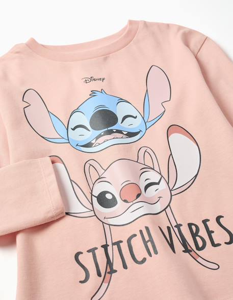 T-shirt en coton à manches longues avec imprimé stitch vibes Rose clair 3 - vertbaudet enfant 