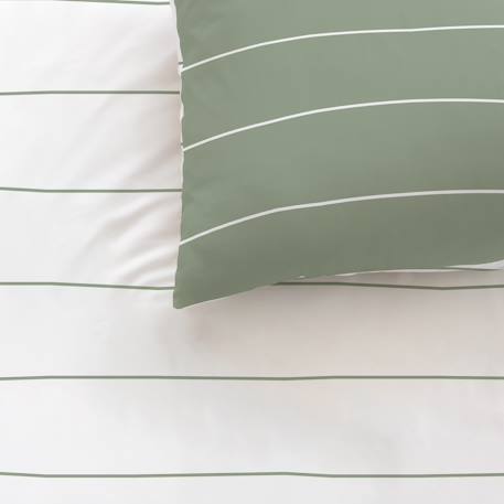 Parure de lit imprimée 100% coton, stripes Grège+Lichen 9 - vertbaudet enfant 