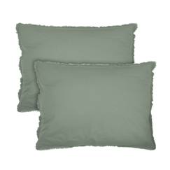 Linge de maison et décoration-Set de 2 taies d'oreiller unies à franges, coton lavé