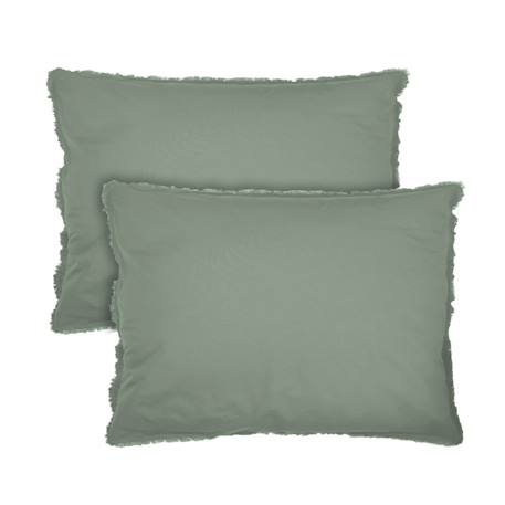 Set de 2 taies d'oreiller unies à franges, coton lavé Anthracite+Blanc+Bleu glacier+Bleu nuit+Caramel+Lichen+Lie de vin+Lin+Miel+Nude+Terre cuite 24 - vertbaudet enfant 
