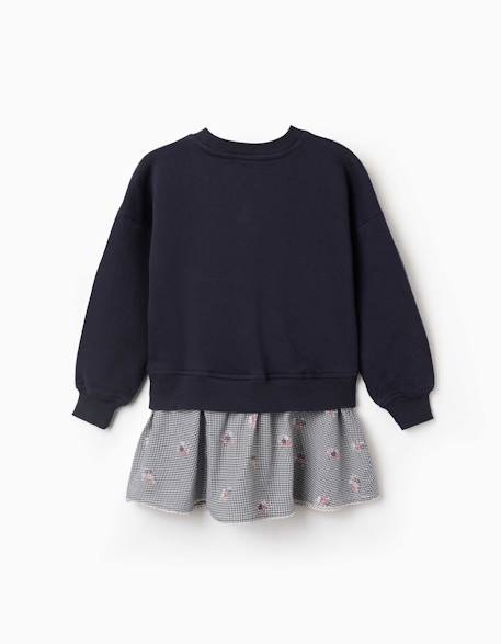 Robe bi-matière en coton avec motif vichy Bleu foncé 2 - vertbaudet enfant 