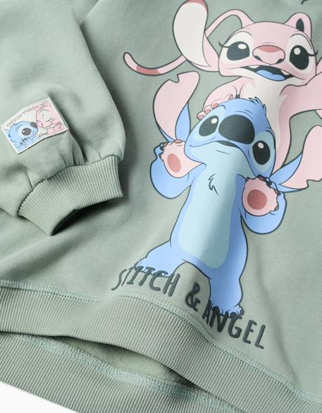 Sweat en coton peigné à capuche et imprimé stitch & angel Vert 4 - vertbaudet enfant 