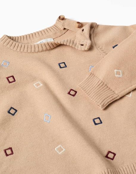 Pull en maille avec carrés brodés Beige 3 - vertbaudet enfant 