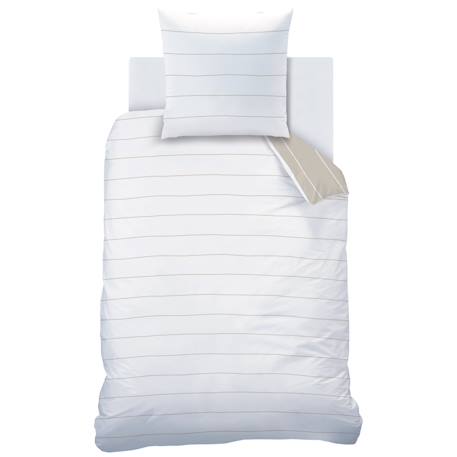 Parure de lit imprimée 100% coton, stripes Grège+Lichen 5 - vertbaudet enfant 