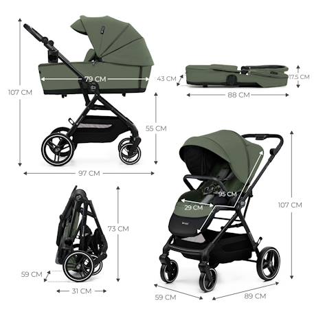 Poussette 3 en 1 Kinderkraft YOXI avec Nacelle Transformable, Siège Réversible, MINK PRO i-Size et Roues Increvables Gris clair+Vert 12 - vertbaudet enfant 
