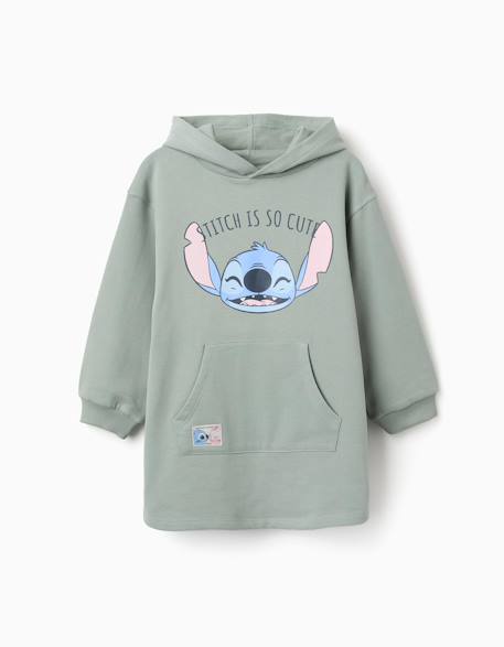Fille-Robe sweat en coton peigné à capuche et imprimé stitch