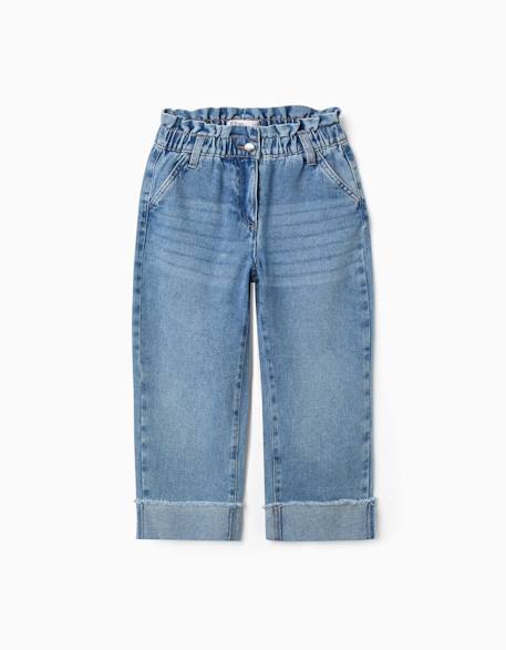 Fille-Jean en coton avec taille paperbag et ourlets repliés