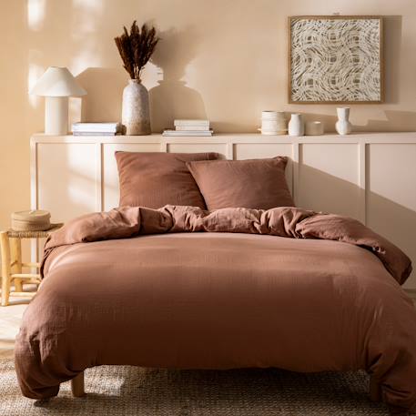 Housse de couette unie en coton, gaze de coton Blanc+Caramel+Chocolat+Lichen+Naturel 13 - vertbaudet enfant 