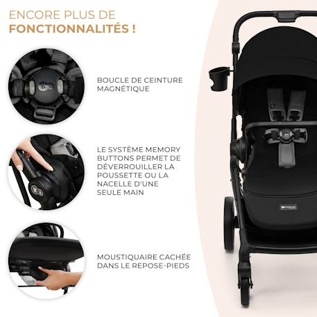 Poussette 2 en 1 Kinderkraft YOXI avec Nacelle Pliable, Siège Réversible, Roues Increvables et UPF50+ Gris+Noir 11 - vertbaudet enfant 