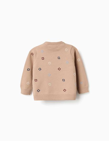 Pull en maille avec carrés brodés Beige 2 - vertbaudet enfant 
