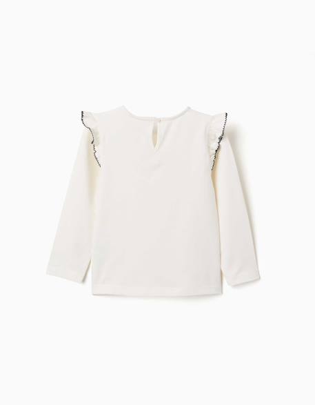 T-shirt à manches longues avec volants et broderie Blanc 2 - vertbaudet enfant 