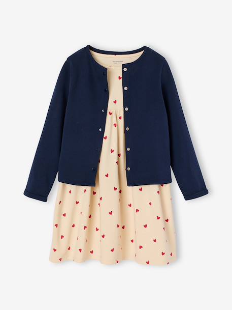 Ensemble fille cardigan et robe imprimée fleurs camel+marine+vert de gris 10 - vertbaudet enfant 