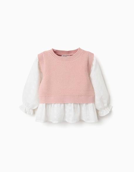 Bébé-Pull, gilet, sweat-Pull-Pull bi-matière en maille et coton