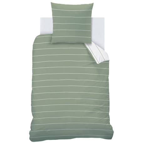Parure de lit imprimée 100% coton, stripes Grège+Lichen 10 - vertbaudet enfant 