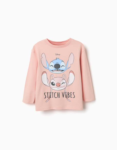 T-shirt en coton à manches longues avec imprimé stitch vibes Rose clair 1 - vertbaudet enfant 