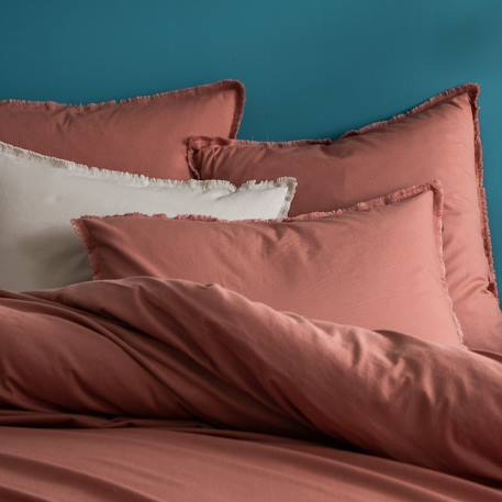 Set de 2 taies d'oreiller unies à franges, coton lavé Anthracite+Blanc+Bleu glacier+Bleu nuit+Caramel+Lichen+Lie de vin+Lin+Miel+Nude+Terre cuite 50 - vertbaudet enfant 