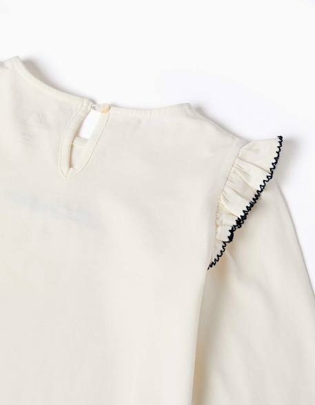 T-shirt à manches longues avec volants et broderie Blanc 3 - vertbaudet enfant 
