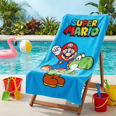 Serviette de bain et de plage imprimée 100% coton, super mario yoshi Bleu 3 - vertbaudet enfant 