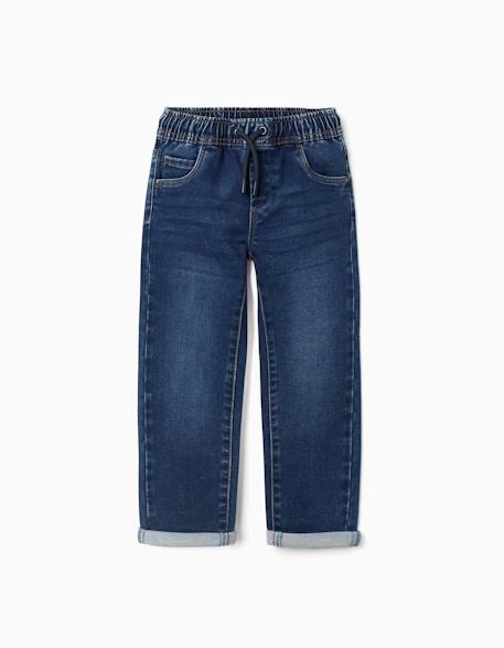 Pantalon de jogging en jean avec cordon de serrage et 5 poches Bleu foncé 1 - vertbaudet enfant 