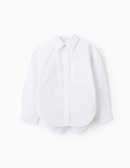 Fille-Chemise, blouse, tunique-Chemise en popeline à manches longues avec épaules tombantes