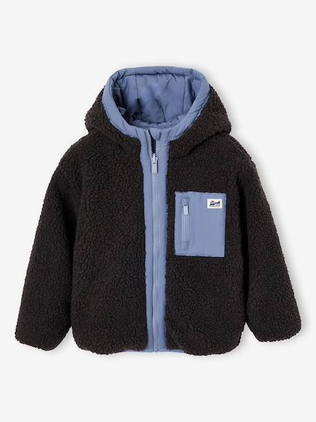 Blouson réversible à capuche garçon bleu grisé+vert sapin 1 - vertbaudet enfant 