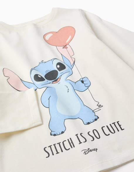 T-shirt en coton à manches longues avec imprimé stitch is cute Blanc 3 - vertbaudet enfant 