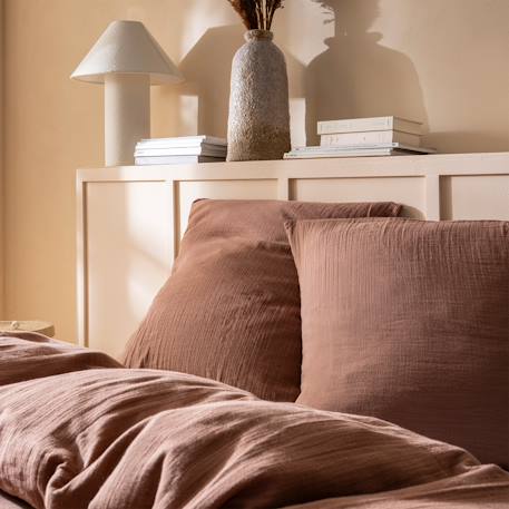 Set de 2 taies d'oreiller unies en coton, gaze de coton Bleu horizon+Bleu paon+Caramel+Chocolat+Lichen+Terre cuite 19 - vertbaudet enfant 