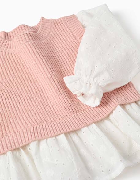 Pull bi-matière en maille et coton Rose clair 3 - vertbaudet enfant 