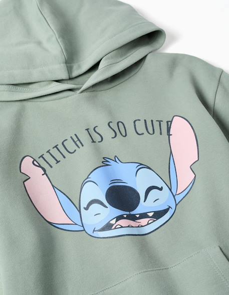 Robe sweat en coton peigné à capuche et imprimé stitch Vert 3 - vertbaudet enfant 