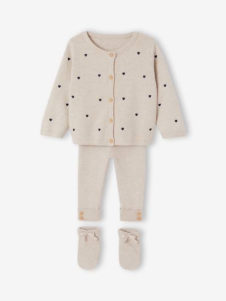 Ensemble 3 pièces bébé fille beige chiné 1 - vertbaudet enfant 