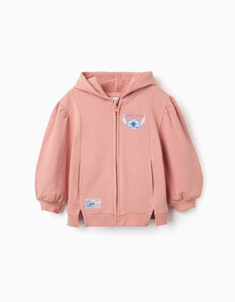 Sweat zippé en coton peigné en molleton avec capuche et imprimés stitch Rose 1 - vertbaudet enfant 
