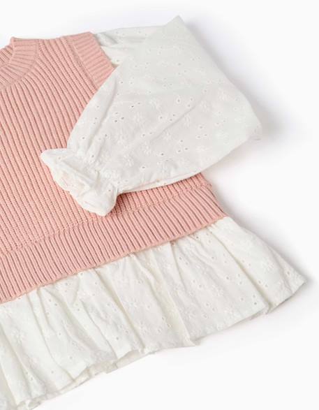 Pull bi-matière en maille et coton Rose clair 3 - vertbaudet enfant 
