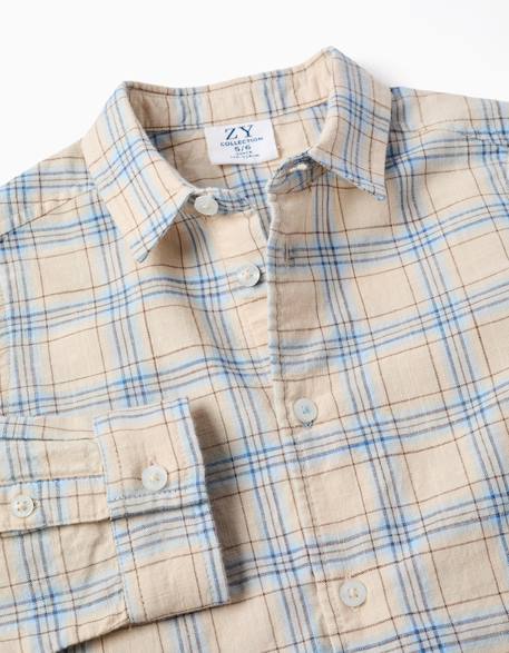Chemise à manches longues en coton à carreaux Gris clair 3 - vertbaudet enfant 