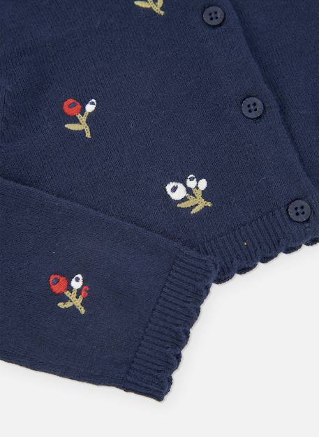 Gilet en maille fille broderie fleurs Bleu 4 - vertbaudet enfant 