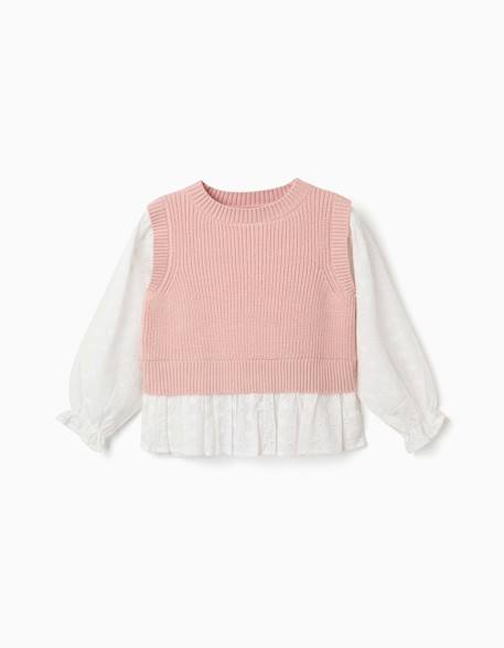 Pull bi-matière en maille et coton Rose clair 1 - vertbaudet enfant 