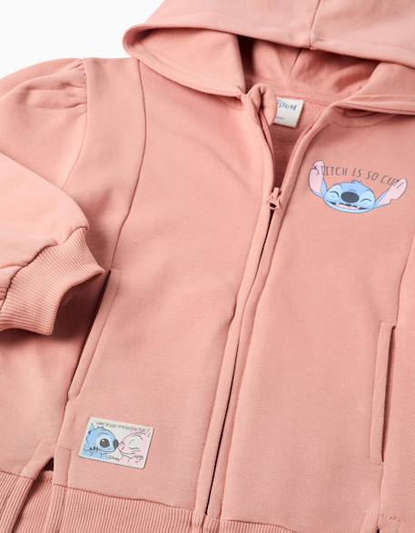 Sweat zippé en coton peigné en molleton avec capuche et imprimés stitch Rose 2 - vertbaudet enfant 