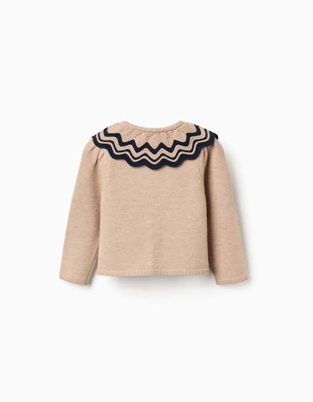Cardigan en maille avec col à rayures Beige 2 - vertbaudet enfant 