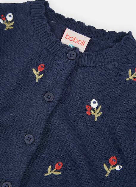 Gilet en maille fille broderie fleurs Bleu 3 - vertbaudet enfant 