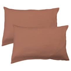 Linge de maison et décoration-Set de 2 taies d'oreiller unies en coton, gaze de coton