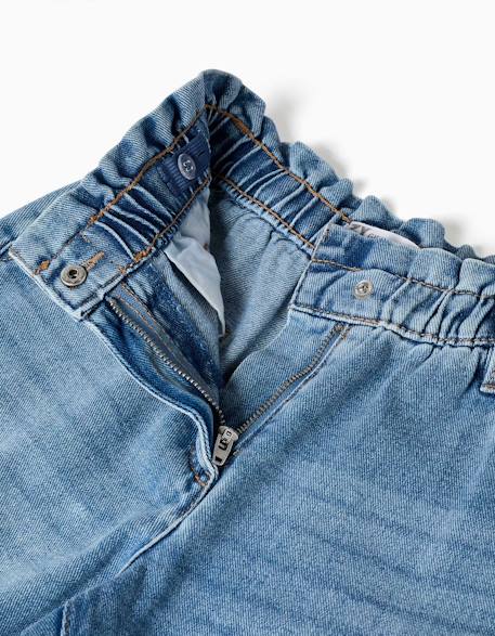 Jean en coton avec taille paperbag et ourlets repliés Bleu 3 - vertbaudet enfant 