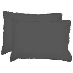Linge de maison et décoration-Set de 2 taies d'oreiller unies à franges, coton lavé