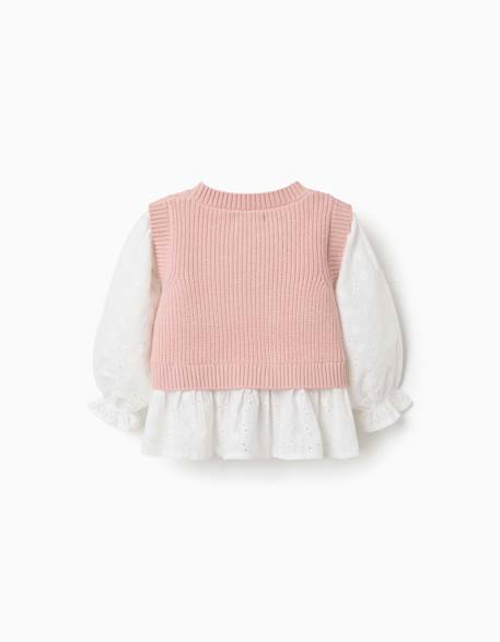 Pull bi-matière en maille et coton Rose clair 2 - vertbaudet enfant 