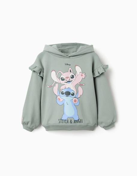 Fille-Sweat en coton peigné à capuche et imprimé stitch & angel