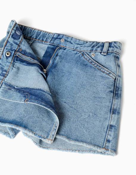 Jupe-short en jean avec fermeture asymétrique Bleu 3 - vertbaudet enfant 