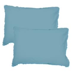 Linge de maison et décoration-Set de 2 taies d'oreiller unies à franges, coton lavé
