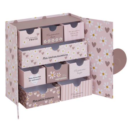 Coffret de naissance souvenirs 9 tiroirs - cilia Beige+Rose 8 - vertbaudet enfant 