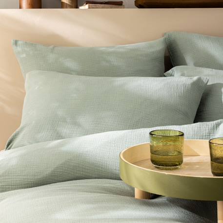 Set de 2 taies d'oreiller unies en coton, gaze de coton Bleu horizon+Bleu paon+Caramel+Chocolat+Lichen+Terre cuite 24 - vertbaudet enfant 