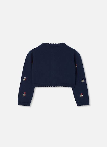 Gilet en maille fille broderie fleurs Bleu 2 - vertbaudet enfant 