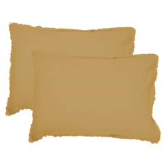 Linge de maison et décoration-Set de 2 taies d'oreiller unies à franges, coton lavé